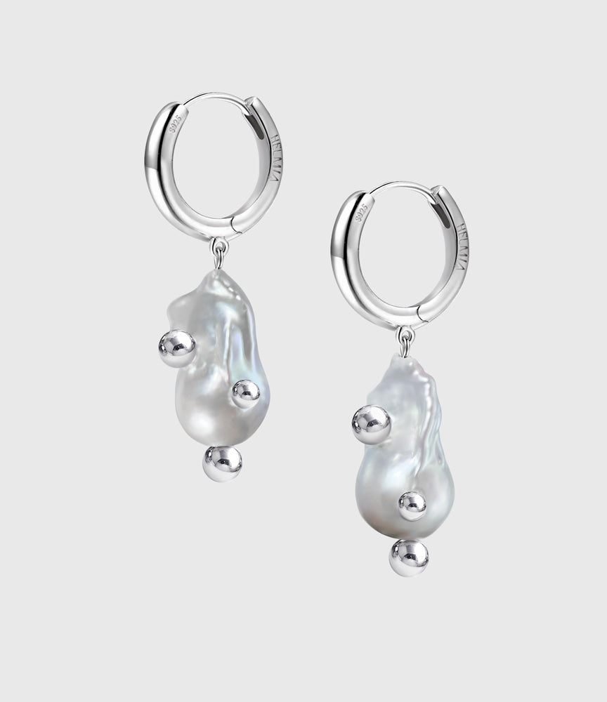 Orbita Nova Silver Pearl Hoop Drop Earrings