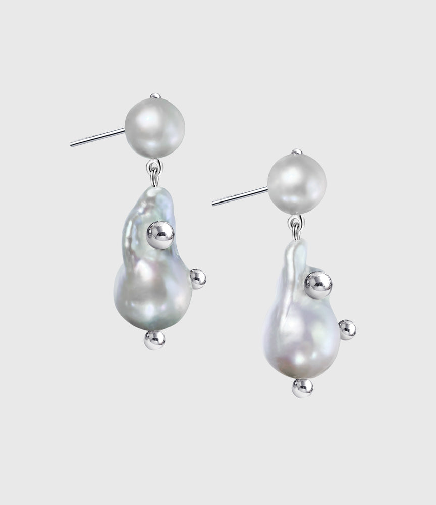 Orbita Nova Silver Pearl Stud Drop Earrings