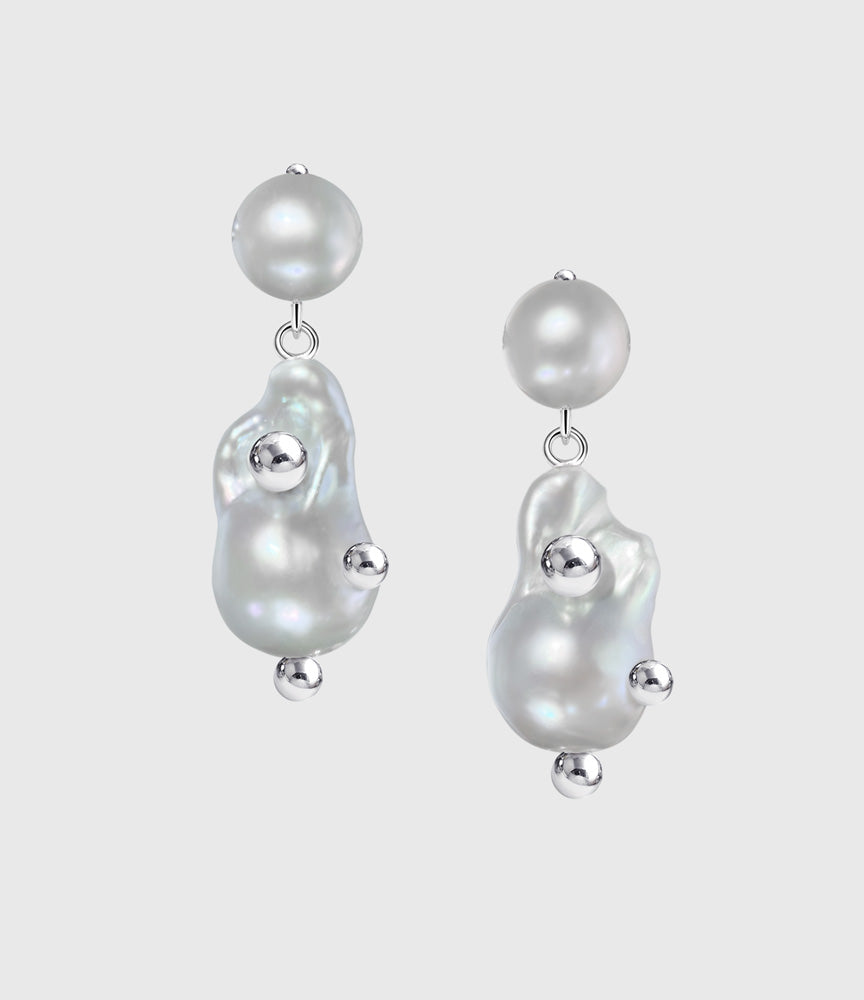 Orbita Nova Silver Pearl Stud Drop Earrings